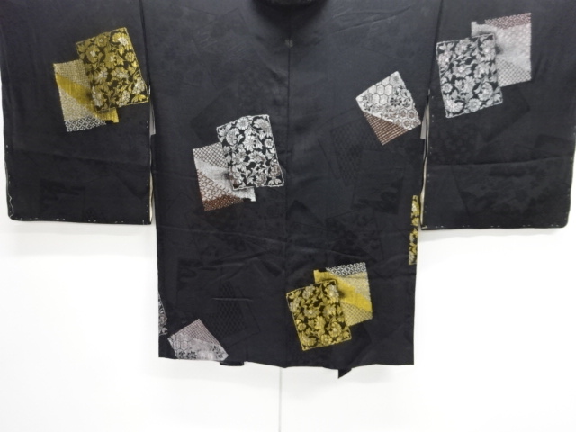 JAPANESE ANTIQUE HAORI / TAISHO ROMAN STYLE / SILK / MON KINSHA / WOVEN SHIKISHI & FLORAL CLASSICAL PATTERN